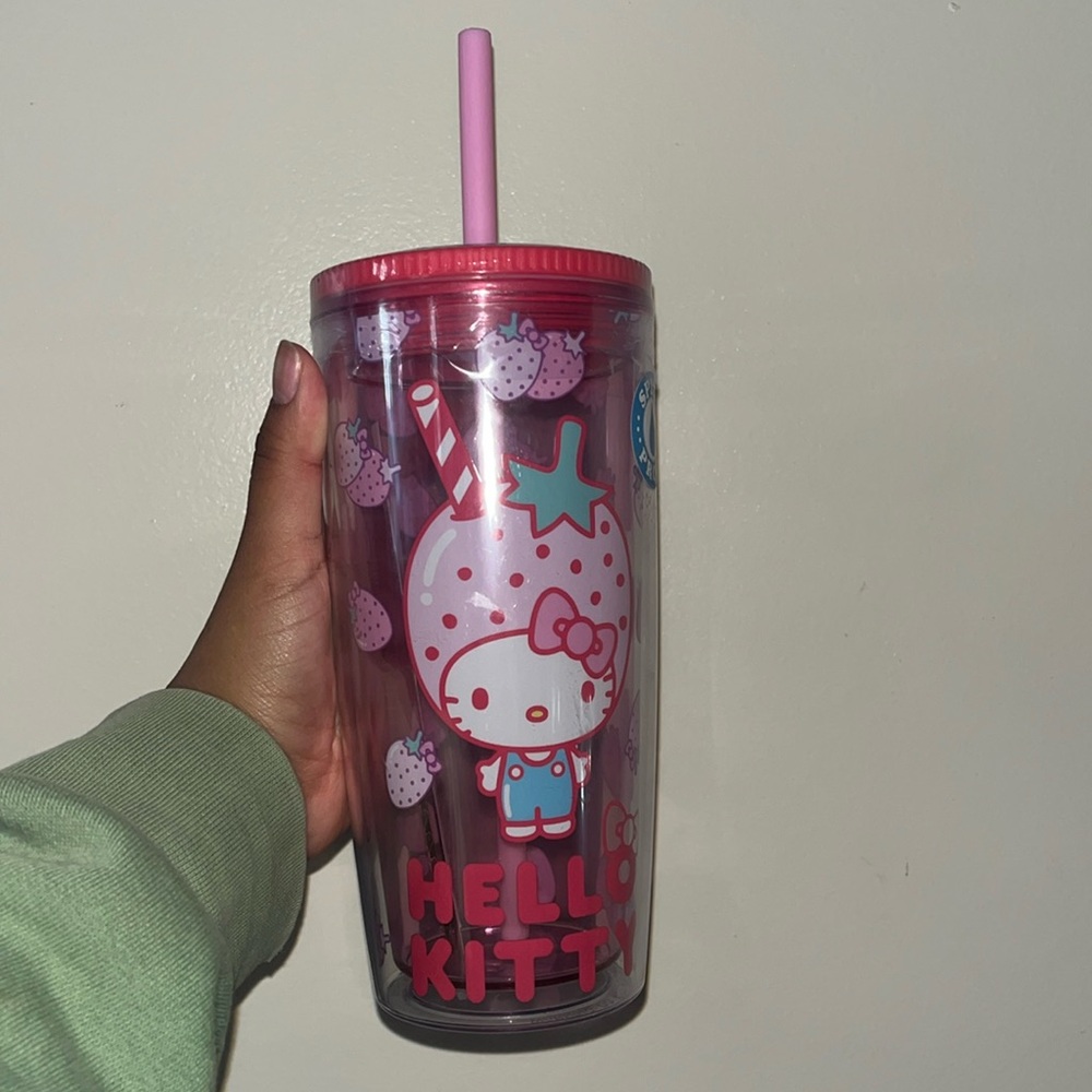 Strawberry themed hello kitty tumbler
